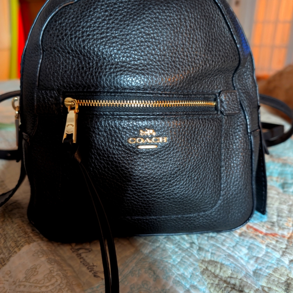 Coach Black Leather F30530 Mini Backpack with Gold Details Like New